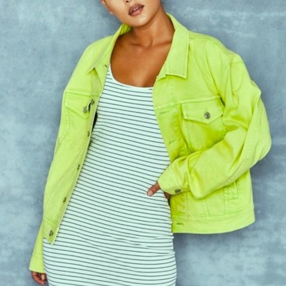 Mistress Rocks Jackets & Blazers - NWT Mistress Rocks Fathom Oversized Denim Jacket Neon Green Size Medium M NEW